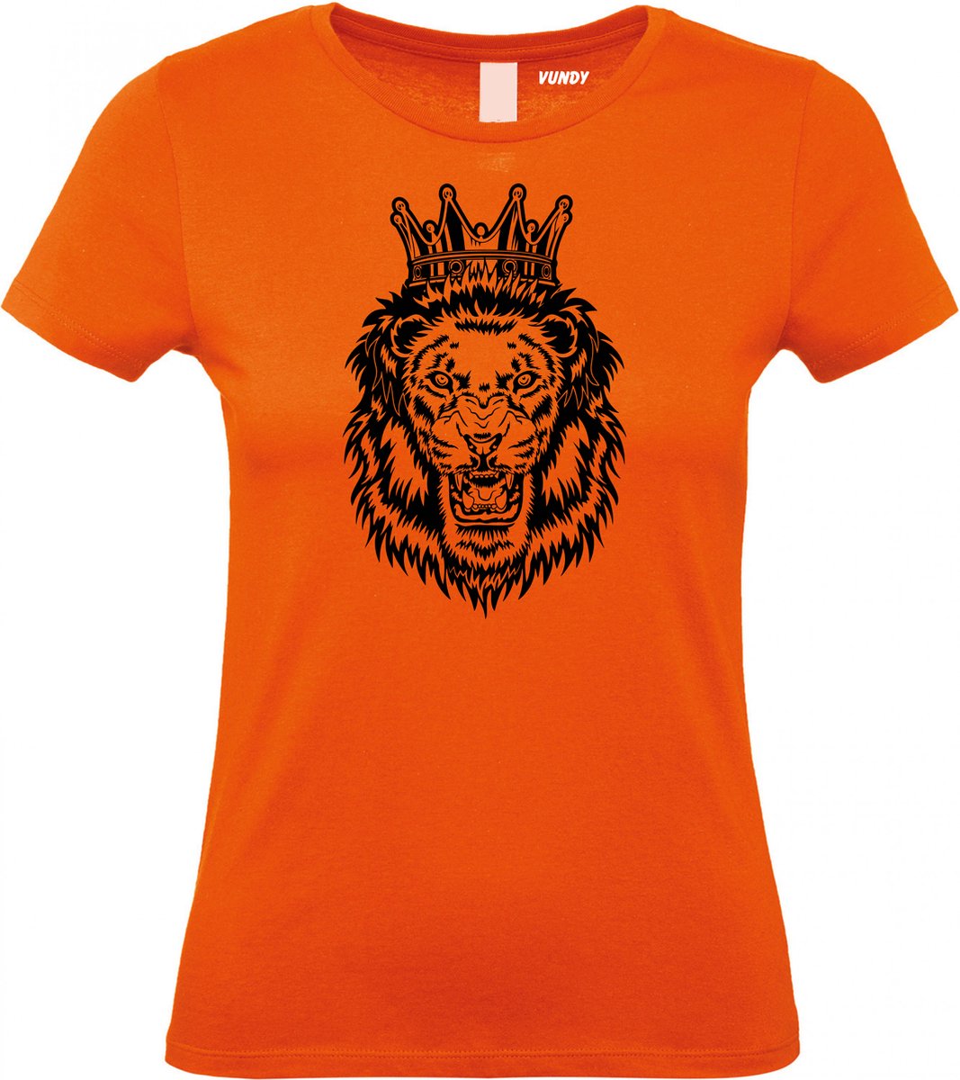 Dames T-shirt Leeuw Met Kroon Zwart | Koningsdag kleding | oranje shirt | Oranje | maat M